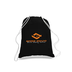 schwarzer Sportbeutel mit orangenen Games Ground Logo
