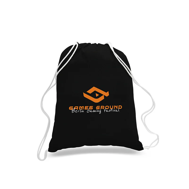 schwarzer Sportbeutel mit orangenen Games Ground Logo